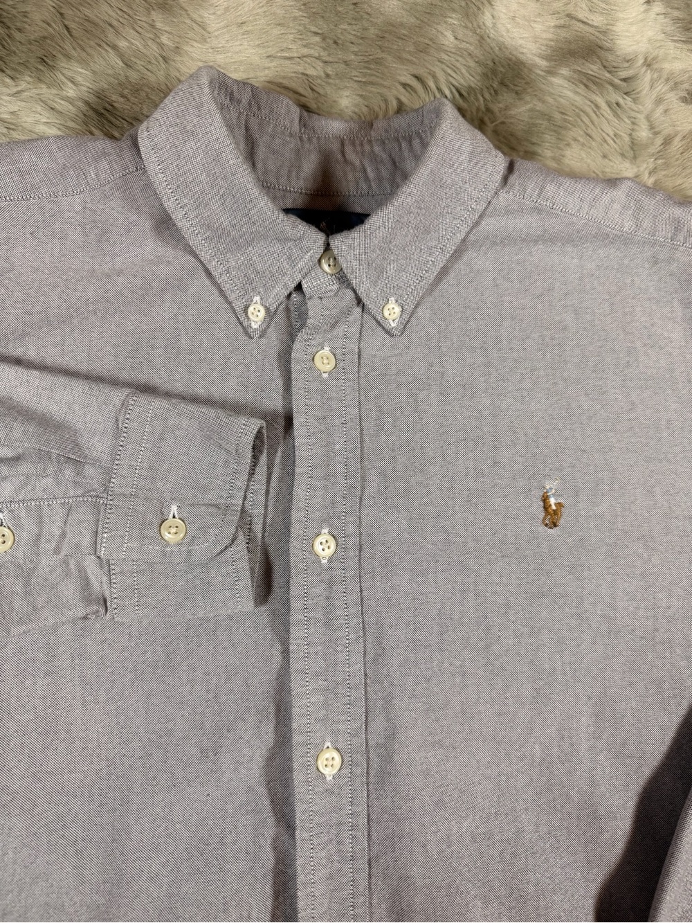 Ralph Lauren Men’s Button-Down Shirt in Light Gray with Gold Pony - Size XL
